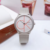 Calvin Klein Minimal White Dial Silver Mesh Bracelet Watch for Women - K3M52152