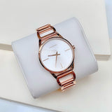 Calvin Klein Stately White Dial Rose Gold Steel Strap Watch for Women - K3G23626