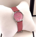 Gucci G-Timeless Pink Mother of Pearl Dial Pink Leather Strap Watch For Women - YA126586