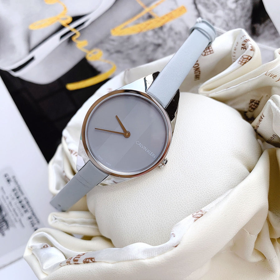 Calvin Klein Rebel Grey Dial Grey Leather Strap Watch for Women - K8P231Q4