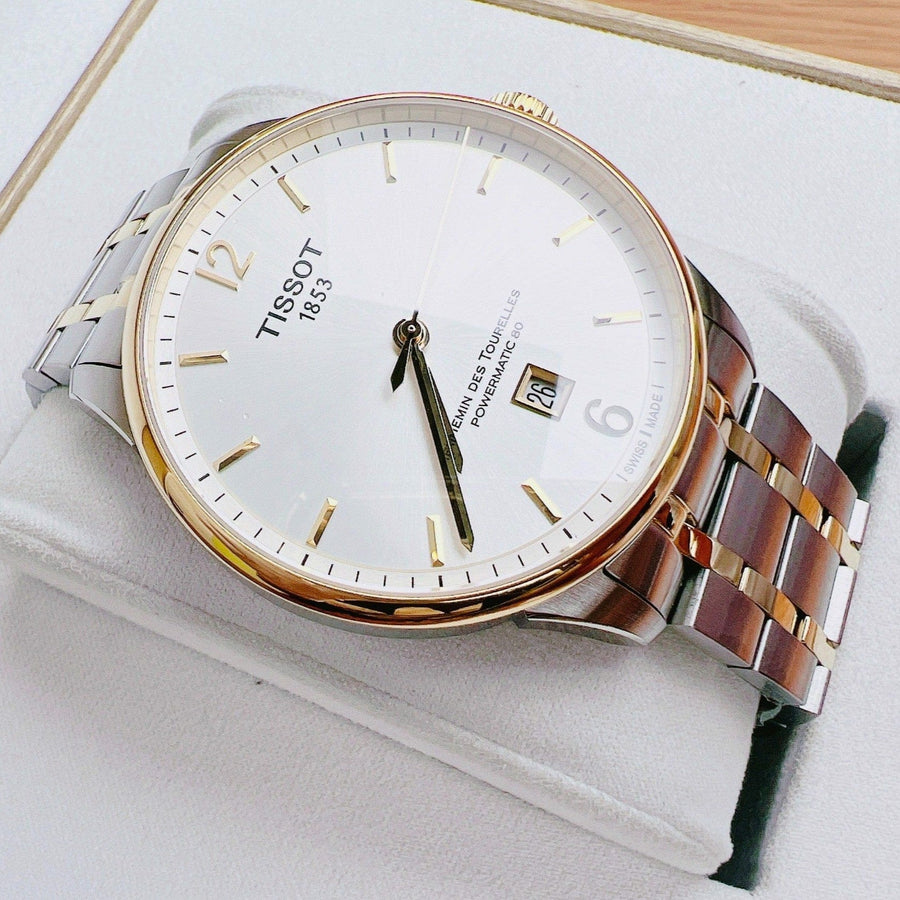 Tissot Chemin Des Tourelles Powermatic 80 Silver Dial Two Tone Steel Strap Watch For Men - T099.407.22.037.00