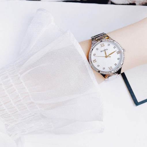 Bulova Crystal Collection Mother of Pearl Dial Silver Steel Strap Watch for Women - 96L263
