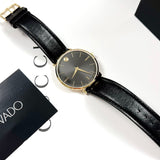 Movado Ultra Slim Black Dial Black Leather Strap Watch For Men - 0607087