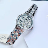 Fossil Rye Automatic Skeleton Silver Dial Silver Steel Strap Watch for Women - BQ3753