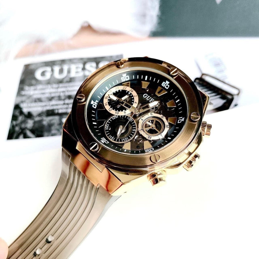 Guess Poseidon Chronograph Black Dial Black Silicone Strap Watch For Men - GW0425G1
