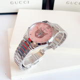 Gucci G Timeless Quartz Mother of Pearl Pink Dial Silver Steel Strap Watch for Women - YA1264166