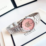 Gucci G Timeless Quartz Mother of Pearl Pink Dial Silver Steel Strap Watch for Women - YA1264166