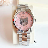 Gucci G Timeless Quartz Mother of Pearl Pink Dial Silver Steel Strap Watch for Women - YA1264166