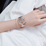 Guess Solstice Diamonds Rose Gold Dial Rose Gold Steel Strap Watch for Women - GW0403L3