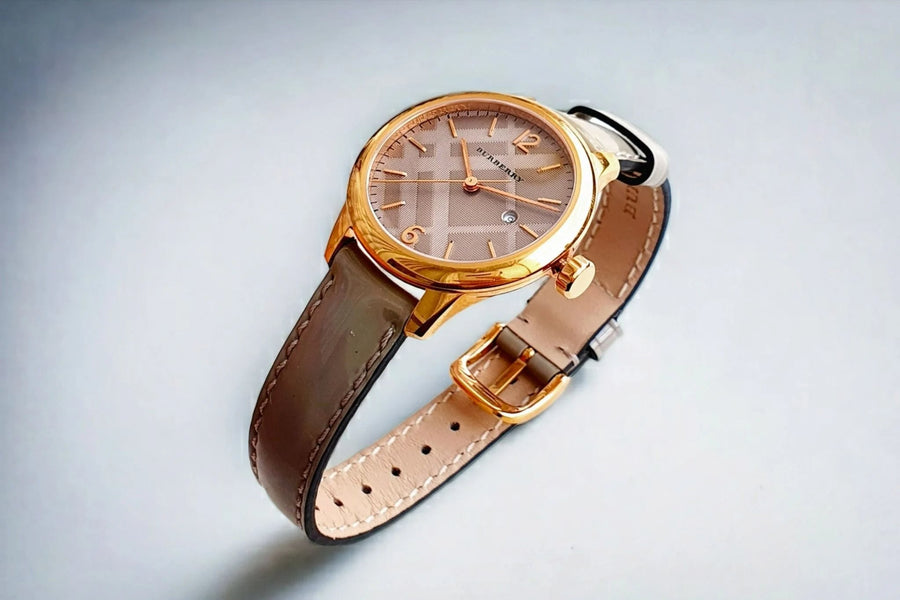 Burberry The Classic Quartz Grey Dial Grey Leather Strap Watch For Women - BU10119