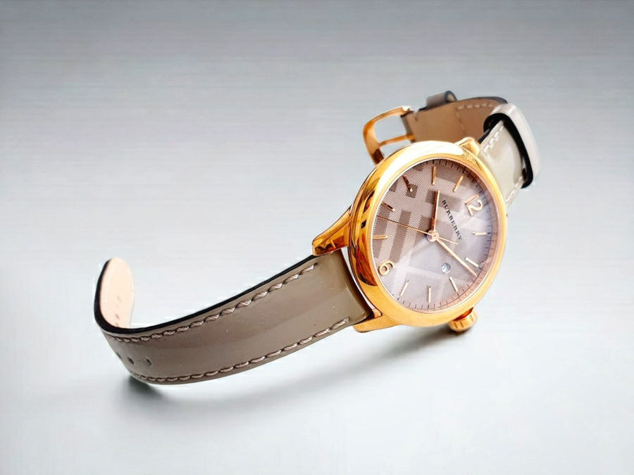 Burberry The Classic Quartz Grey Dial Grey Leather Strap Watch For Women - BU10119