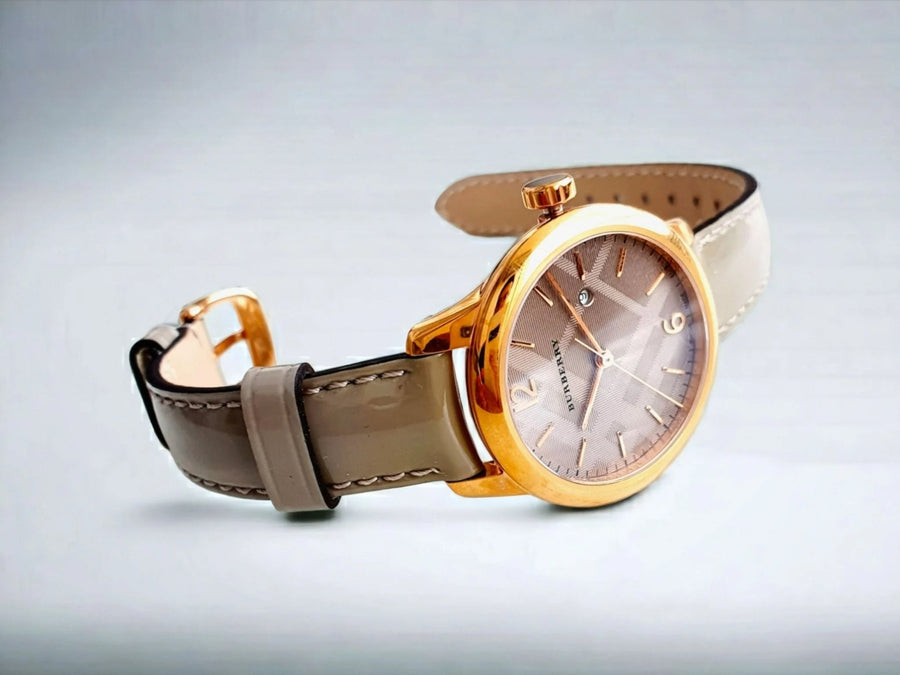 Burberry The Classic Quartz Grey Dial Grey Leather Strap Watch For Women - BU10119