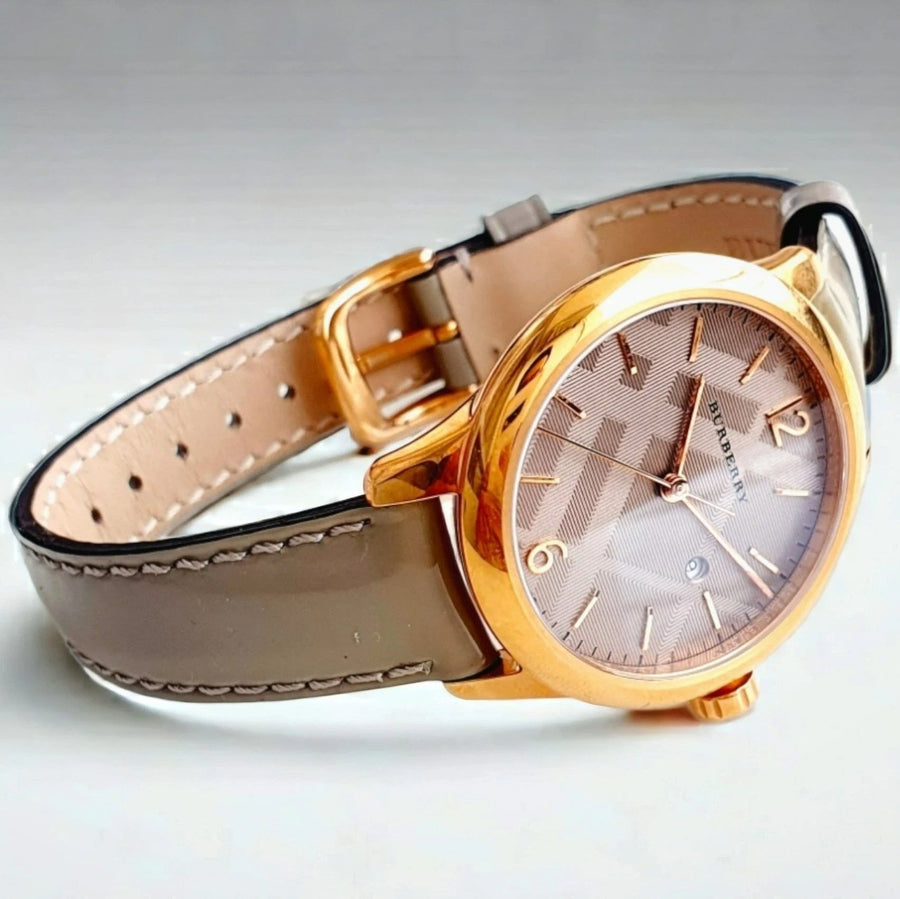 Burberry The Classic Quartz Grey Dial Grey Leather Strap Watch For Women - BU10119