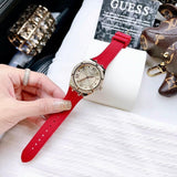 Guess Cosmo Diamonds Gold Dial Red Rubber Strap Watch for Women - GW0034L6