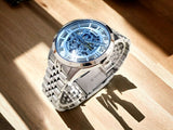 Fossil Townsman Automatic Skeleton Blue Dial Silver Steel Strap Watch for Men - ME3073