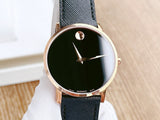 Movado Museum Classic Black Dial Black Leather Strap Watch for Men - 0607196