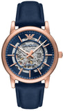 Emporio Armani Meccanico Automatic Blue Dial Blue Leather Strap Watch For Men - AR60050