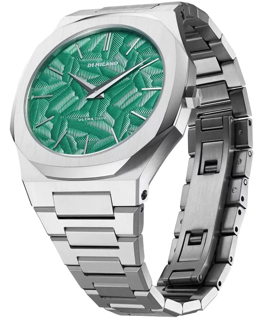 D1 Milano Ultra Thin Fir Green Dial Silver Steel Strap Watch for Men - D1-UTBJ34