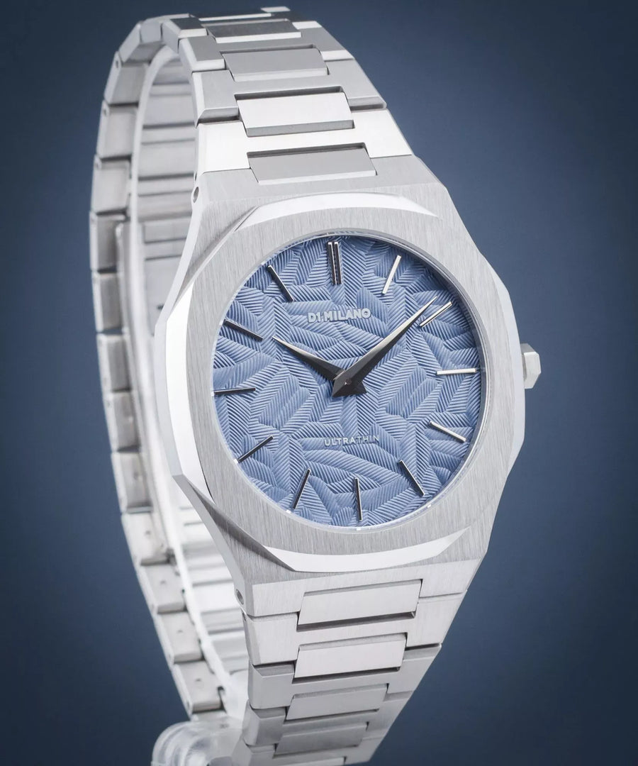 D1 Milano Ultra Thin Olympic Blue Dial Silver Steel Strap Watch for Men - D1-UTBJ35