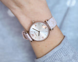 Emporio Armani Analog Grey Dial Pink Leather Strap Watch For Women - AR11126