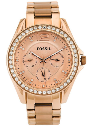 Fossil Riley Multifunction Rose Gold Dial Rose Gold Steel Strap Watch for Women - ES2811