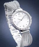 Guess Chiffon Silver Dial Silver Mesh Bracelet Watch For Women - W1083L1