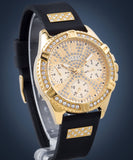 Guess Frontier Diamonds Gold Dial Black Rubber Strap Watch For Women - W1160L1