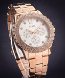 Guess Dazzler Diamonds Silver Dial Rose Gold Steel Strap Watch for Women - W0335L3