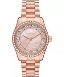 Michael Kors Lexington Three Hand Mother of Pearl Pink Dial Rose Gold Steel Strap Watch For Women - MK7444