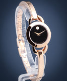 Movado Rondiro 22mm Black Dial Rose Gold Steel Strap Watch For Women - 0607065