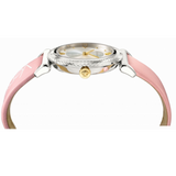 Versace V-Motif Silver Dial Pink Leather Strap Watch for Women - VERE00118