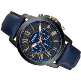 Fossil Grant Chronograph Black Dial Blue Leather Strap Watch for Men - FS5061