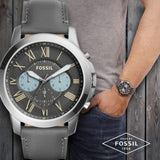 Fossil Grant Chronograph Gunmetal Grey Dial Grey Leather Strap Watch for Men - FS5183