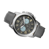 Fossil Grant Chronograph Gunmetal Grey Dial Grey Leather Strap Watch for Men - FS5183