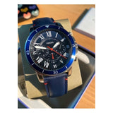 Fossil Grant Chronograph Blue Dial Blue Leather Strap Watch for Men - FS5373