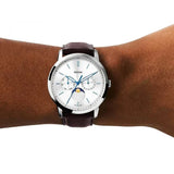 Fossil FS5905 watch on wrist with brown leather strap