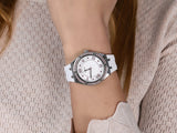 Guess Sparkling Silver Dial White Rubber Strap Watch For Women - GW0032L1