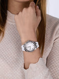 Guess Sparkling Silver Dial White Rubber Strap Watch For Women - GW0032L1