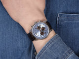 Guess Horizon Chronograph Analog Blue Dial Brown Leather Strap Watch For Men - W0380G6