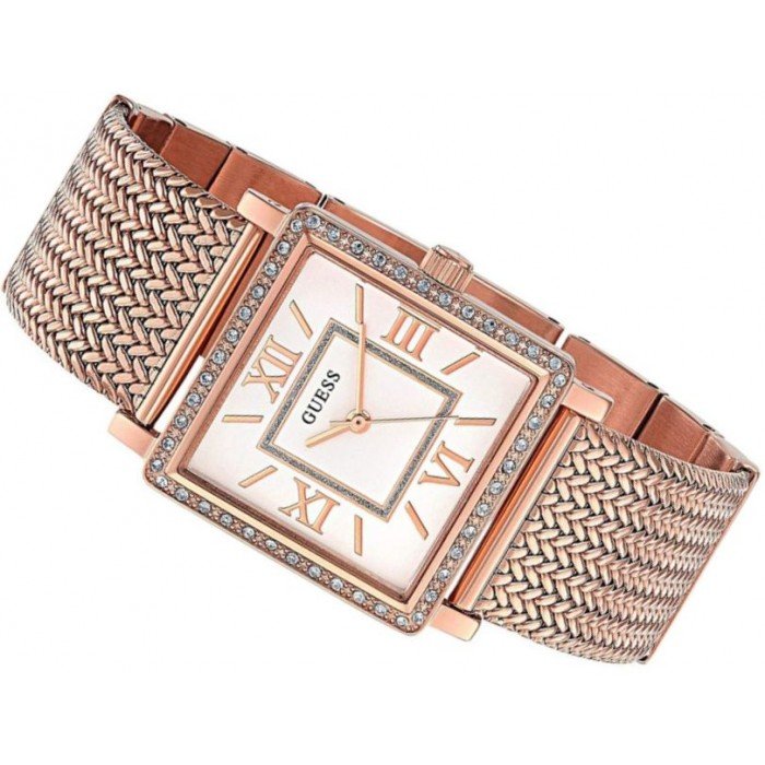 Guess Highline Off White Dial Rose Gold Stainless Steel Mesh Strap Watch For Women - W0826L3