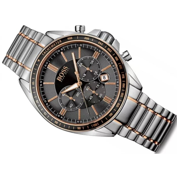 Hugo Boss Driver Sport Chronograph Grey Dial Two Tone Steel Strap Watch for Men - 1513094