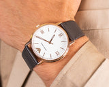 Emporio Armani Dress Quartz White Dial Brown Leather Strap Watch For Men - AR11011