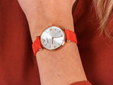 Emporio Armani Gianni T Bar Silver Dial Red Leather Strap Watch For Women - AR1876