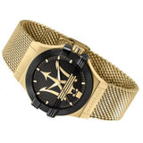 Maserati Potenza Quartz Black Dial Gold Mesh Bracelet Watch For Men - R8853108006