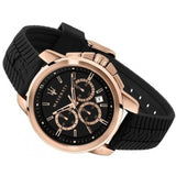 Maserati Successo 44mm Black Rose Gold Dial Black Rubber Strap Watch For Men - R8871621012