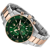 Maserati Competizione Chronograph Green Dial Two Tone Steel Strap Watch For Men - R8873600004