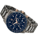 Maserati SFIDA Chronograph Blue Dial Grey Steel Strap Watch For Men - R8873640001