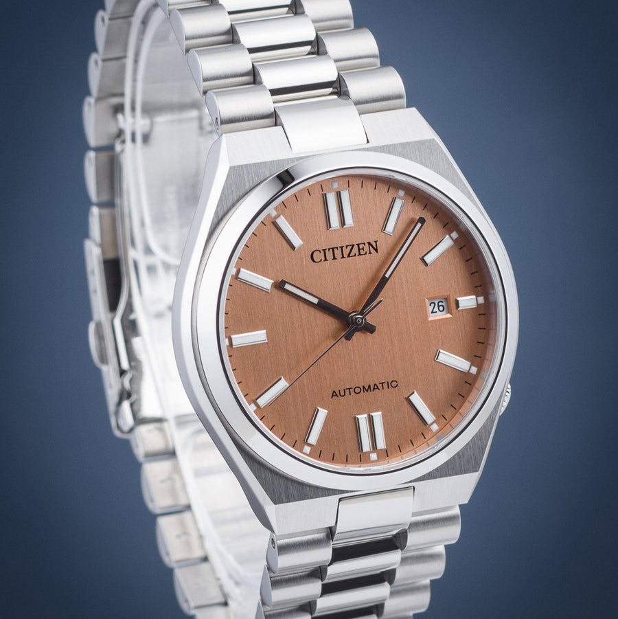 Citizen Tsuyosa Automatic Salmon Orange Dial Silver Steel Strap Watch For Men - NJ0159-86Z