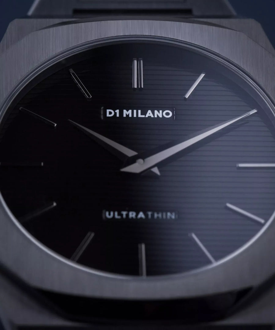 D1 Milano Ultra Thin Black Dial Gray Steel Strap Watch for Men - D1-UTBJ15