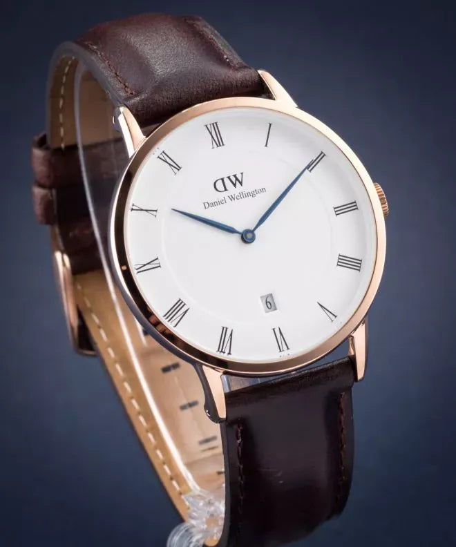 Daniel Wellington Dapper Bristol White Dial Brown Leather Strap Watch For Men - DW00100086